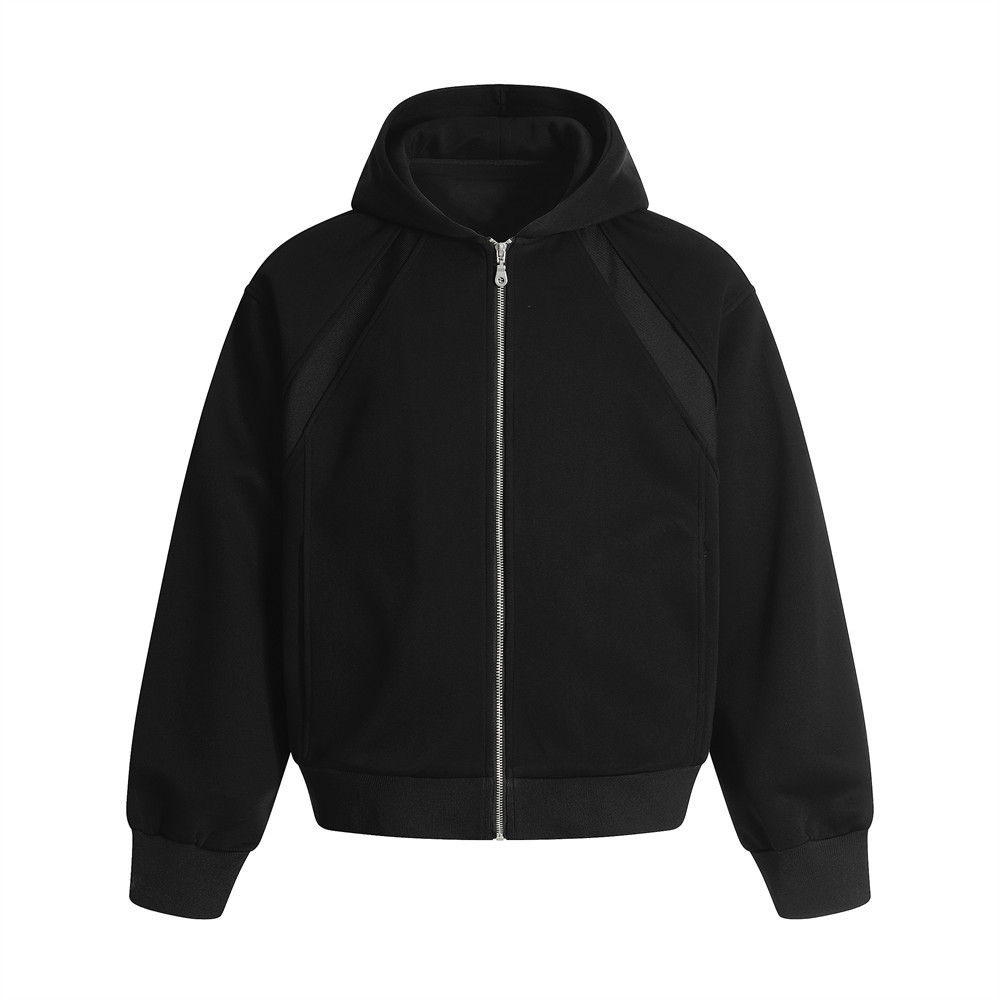 Trendiges Herren-Sweatshirt mit Kapuze und Cardigan – geteiltes Dekonstruktions-Patchwork-Design mit Reißverschlusstaschen, lockere Passform, einfarbig passend zu allen_voghion.com