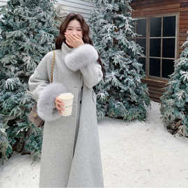 轻奢潮牌双面呢羊毛大衣女2025秋冬季新款加长款高定毛呢狐狸毛外