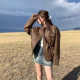 Maillard Leather Coat Women's Early Autumn College Style Brown Leather American Style Ruffian Handsome Leather Jacket 2024 New High-end