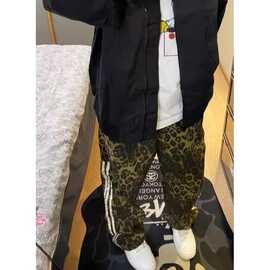 美式复古豹纹牛仔裤女春秋新款痞帅高街直筒裤子高腰宽松阔腿长裤