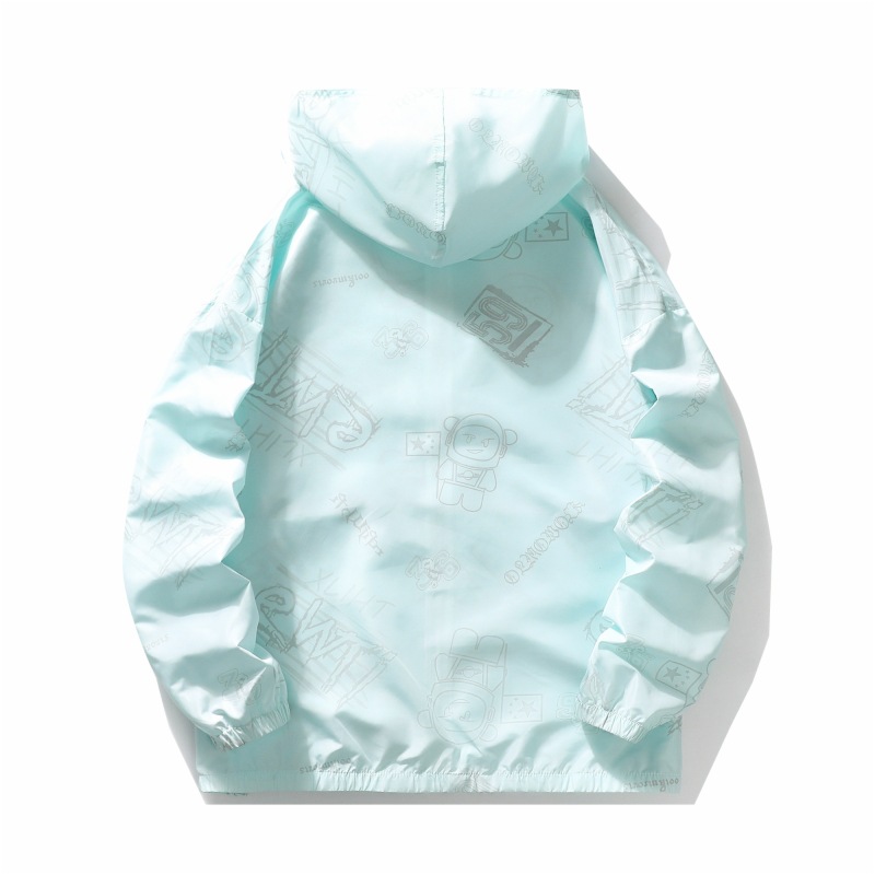 여름 인쇄 유행 선스크린 의류 커플의 얇은 통기성 후드 썬 스크린 의류 아이스 쿨 아이스 실크 재킷 코트 남성용