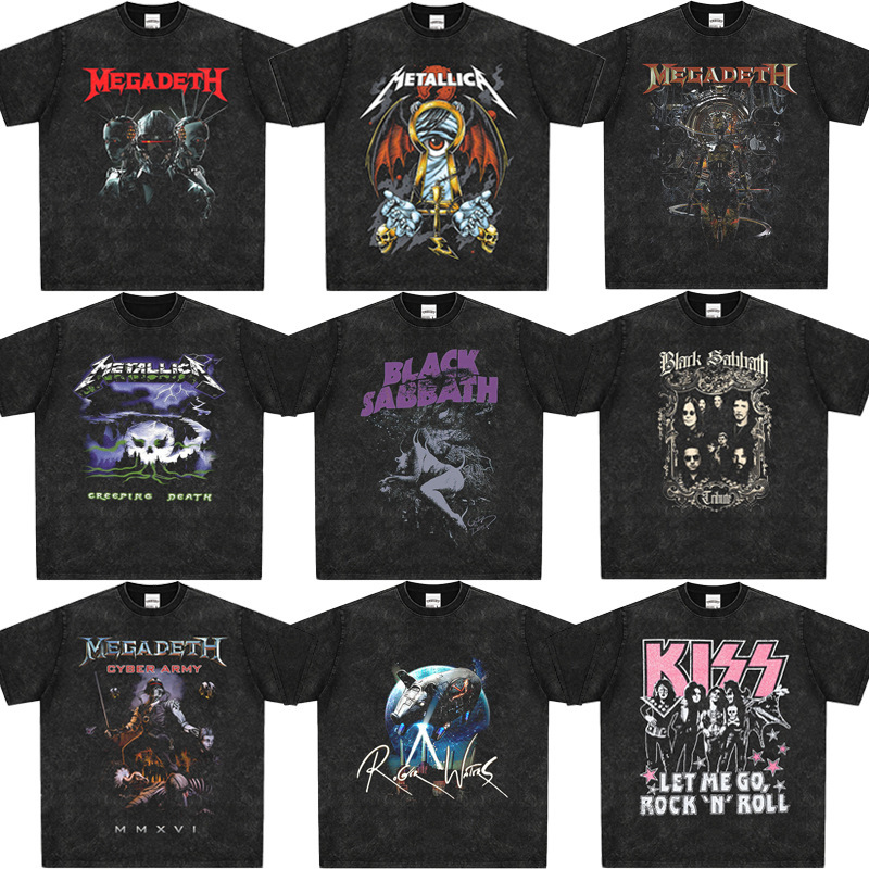 American Retro Megadeth Rock Band Metallica Short-Sleeved Pink Floyd Men's and Women's Couple T-Shirts Trendy American Retro Megadeth Rock Band Metallica Short-Sleeved Pink Floyd Men's and Women's Couple T-Shirts Trendy