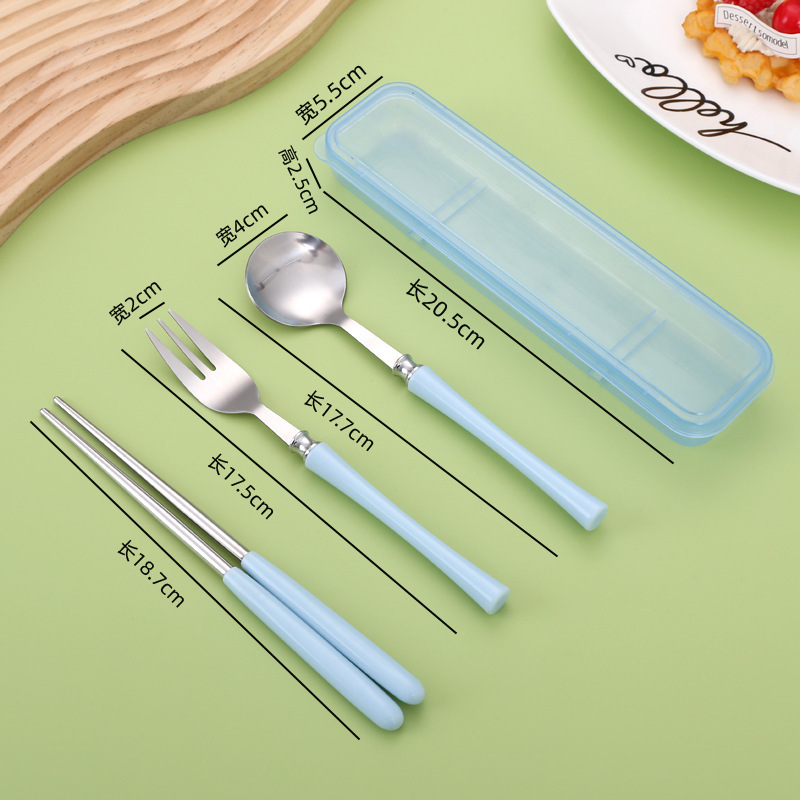 ポータブル食器セット ステンレススプーン 箸 フォーク 家庭用 学生 子供用 シンプル食器 3点セット クロスボーダー|undefined