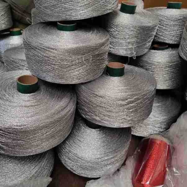 高温镀浓色亮金丝加捻线亮湖蓝丝混合线深梅花红闪丝加捻线