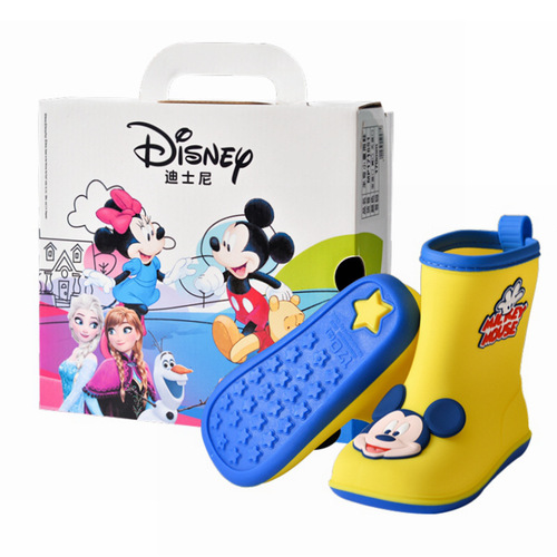 New Mickey and Minnie Children's Rain Boots for Boys and Girls, Slip-Resistant, with Additional Warm Fleece Covers, Plastic Water Boots