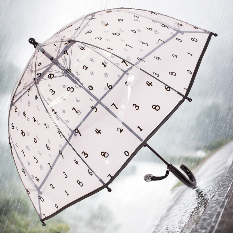 New Children's Umbrella Digital Transparent Umbrella Black Automatic Umbrella Arch Bubble Umbrella Automatic Open Straight Rod Plastic Rain