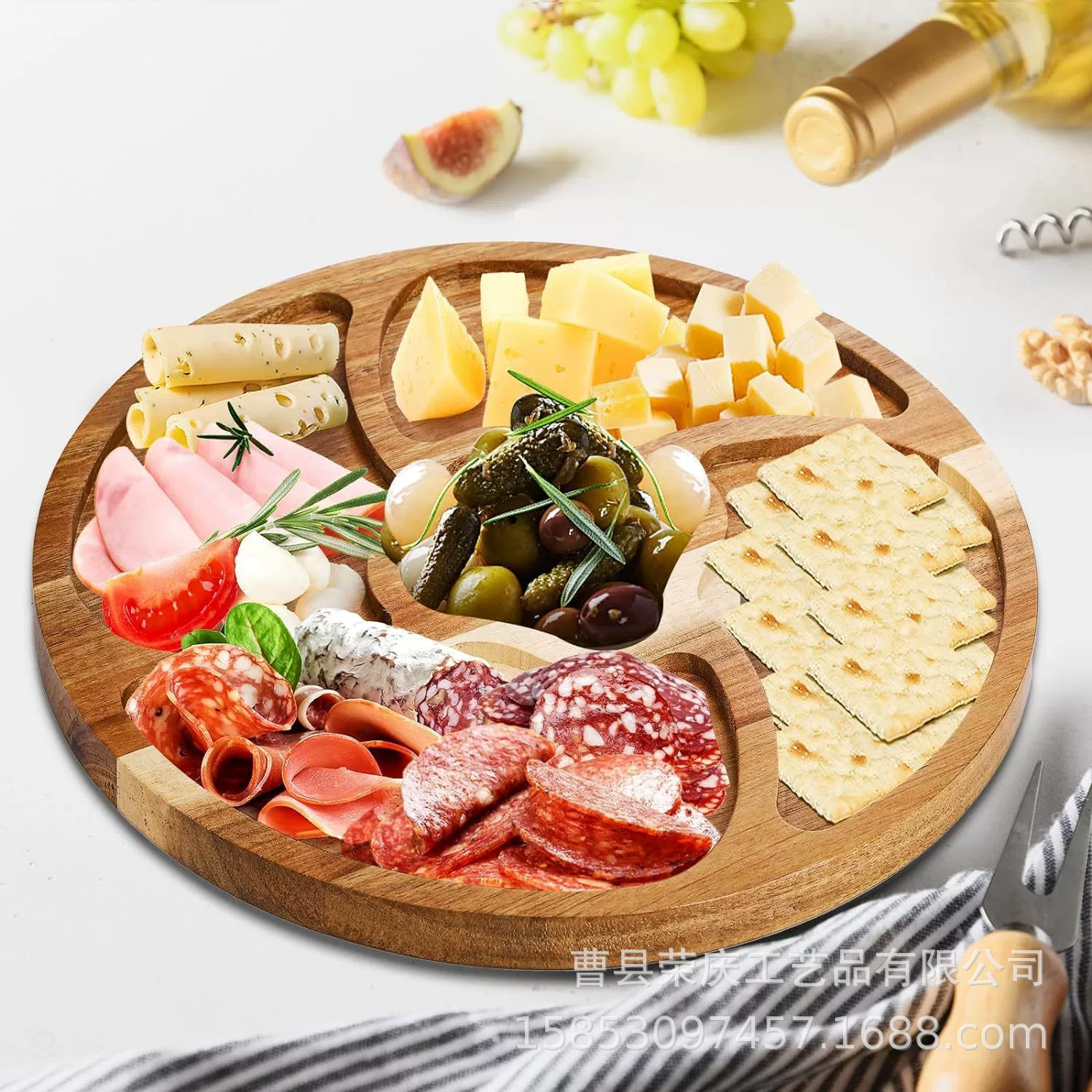 Акация Древесина вареная сырная доска с мясом сыр хлеб овощи фрукты поднос 12 дюймов круглый деревянный поднос