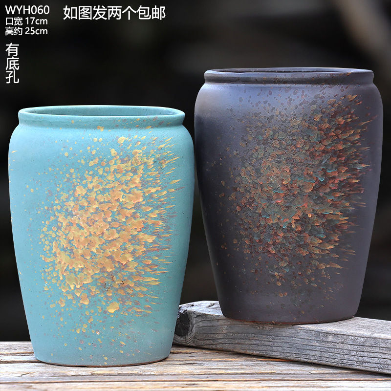 大口径植木鉢、大型家庭用リビングルーム盆栽、金のなる木鉢、通気性のある陶器の植木鉢|undefined