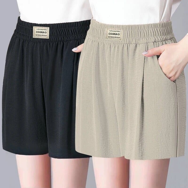 Summer New Style Shorts for Young and Middle-Aged Mothers, Women's High-Waisted Elastic Slimming Five-Point Pants, Loose Casual Age-Reducing Wide-Leg Pants