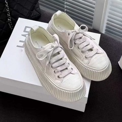 真皮厚底饼干鞋女2025新季爆款做旧小白鞋子增高徒步耐磨休闲鞋女