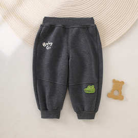 宝宝华棉复合摇粒绒单裤鳄鱼加绒休闲裤时尚百搭儿童