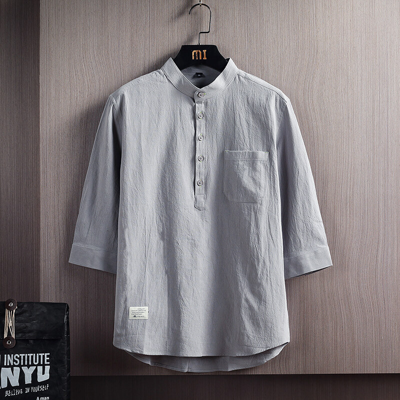 Summer Linen Style Shirt Men's Seven-point Sleeve Chinese Style Short-sleeved Shirt Autumn Long-sleeved Japanese Style Fashionable Loose Shirt