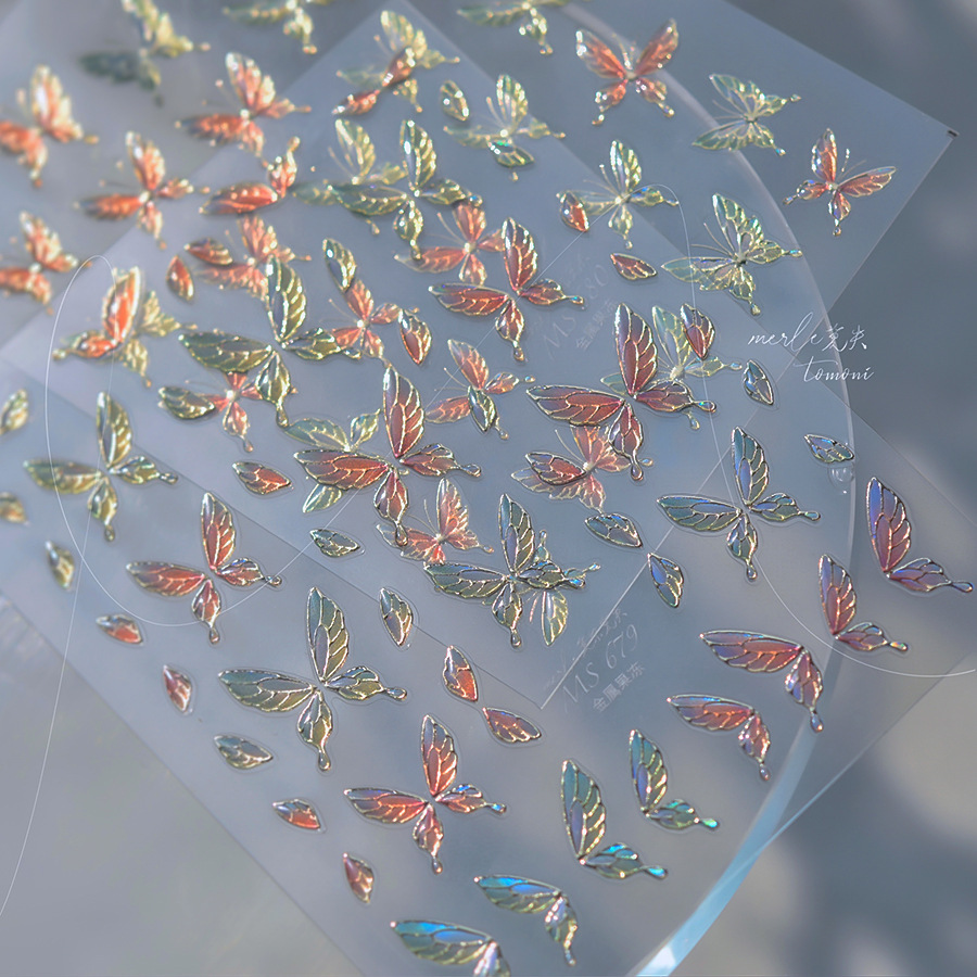 Nuevos pegatinas de manicuras de gelatina no se pierdan en cooperación con pequeños libros rojos explosivos en pegatinas de uñas de mariposa de color