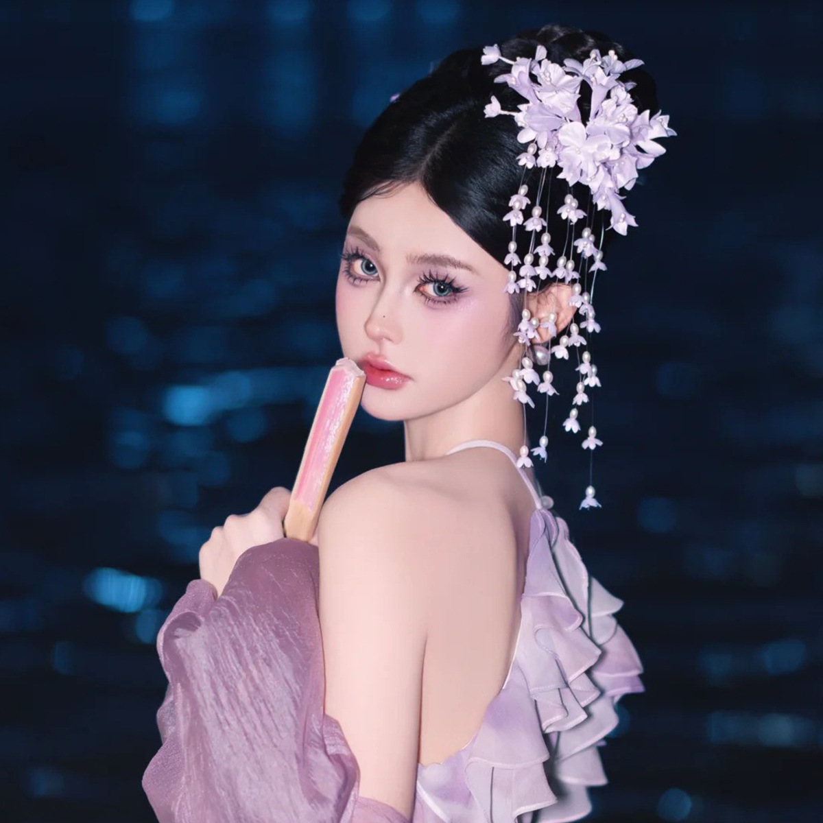 Korean bridal headwear, bell orchid flowers, handmade tassel clips, forest style temperament, wedding dress styling,_voghion.com