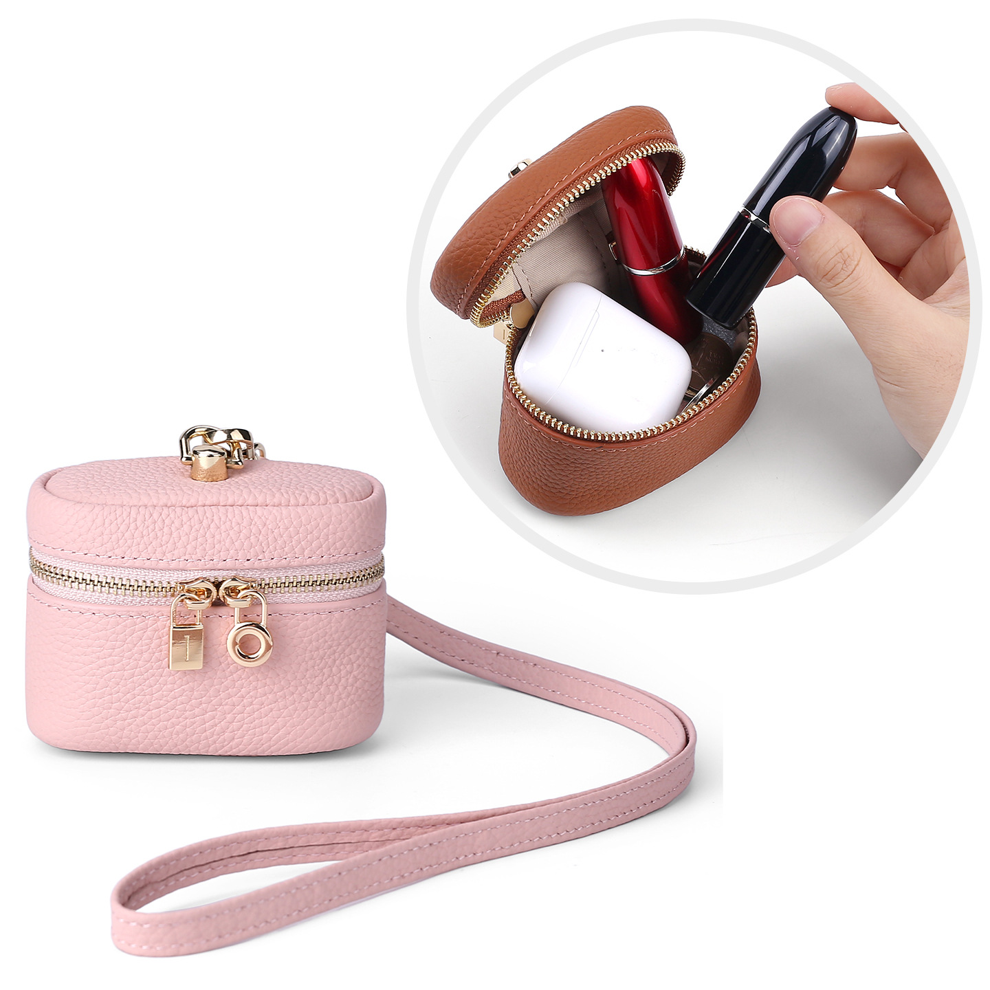 New crossbody lipstick bag, mini women's bag, soft leather small crossbody bag, coin purse, Chanel-style box bag, pendant ornament.