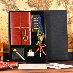 Blue Peacock Mechanical Notebook Dip Fountain Pen Set Acrylic Pen Holder Multi-Color Optional Logo Printing Gift