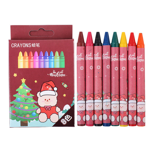 Cartoon Christmas 8-color crayon set coloring graffiti art brush primary school student painting set Christmas gift