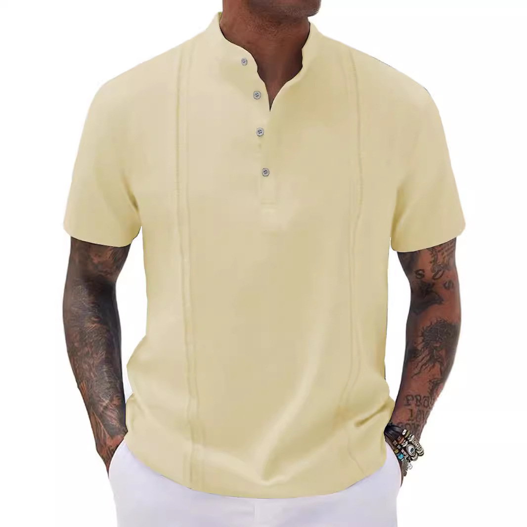 Nueva camiseta de hombre estilo europeo y americano con media cremallera, camiseta informal de verano a rayas de manga corta para negocios, camiseta transpirable estampada.