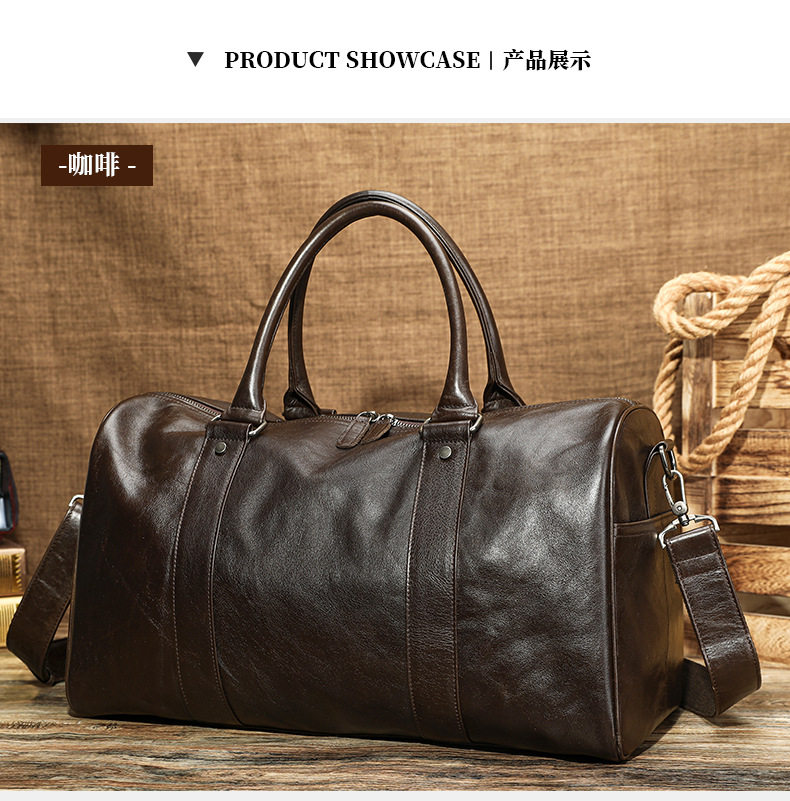 Túi du lịch nam da bò thật Marunte dung tích lớn 47×24×25 cm, dây đeo vai điều chỉnh, cầm tay và đeo chéo — 4801 nâu, Màu cà phê, Màu xám đen chi tiết 19
