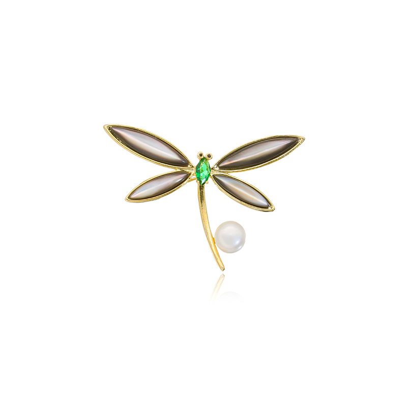 Broche de La Perla natural plateado 18K oro micro incrustaciones ZIRCON libélula negro ramillete hembra pin soporte vacío joyería artística femenina image 5