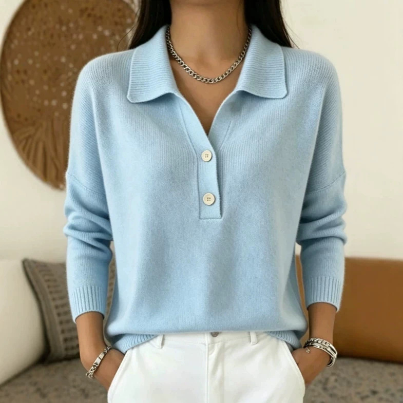 2026 Autumn/Winter New Women's Sweater European and American Cross-Border Knitted Turn-Down Collar Half-Zip Button Loose Casual Knitwear 2026 Autumn/Winter New Women's Sweater European and American Cross-Border Knitted Turn-Down Collar Half-Zip Button Loose Casual Knitwear