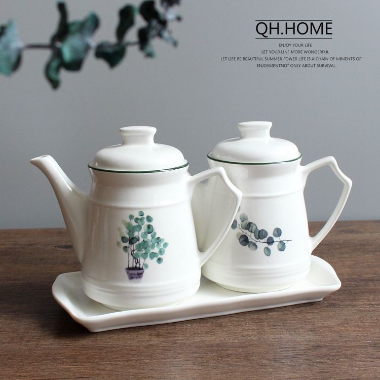 北欧植物陶瓷油壶油罐带盖油瓶厨房用品调味瓶酱油壶醋调料瓶套