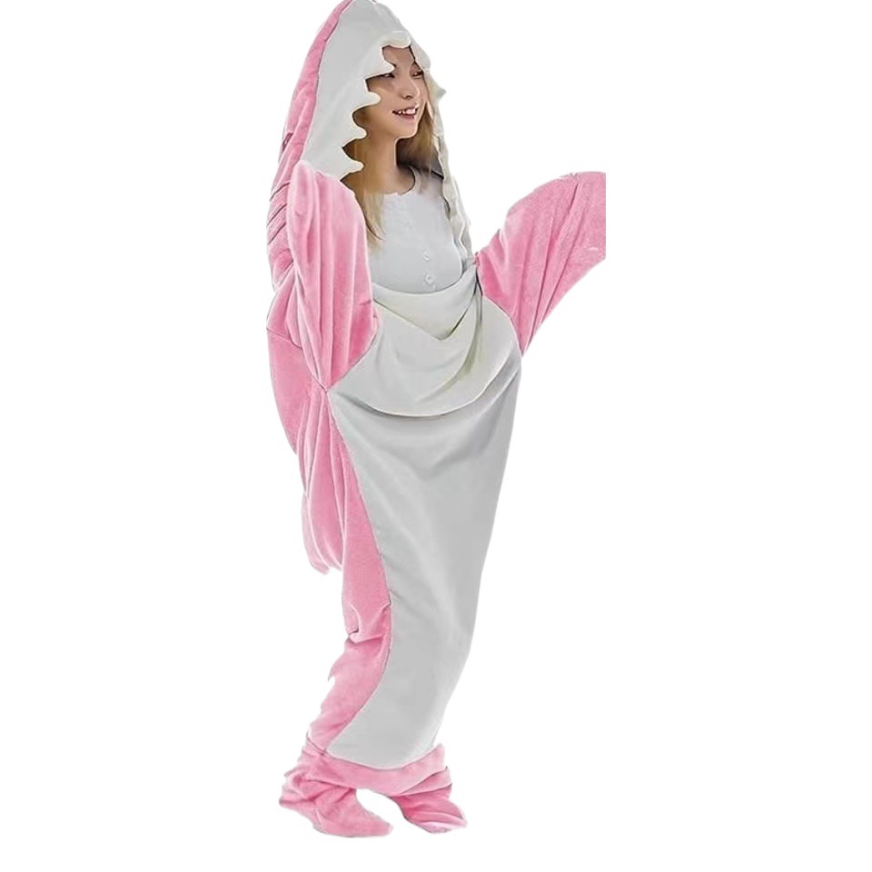 Cross-border nuevo tiburón de dibujos animados saco de dormir tiburón manta de franela pareja homewear lote mixto