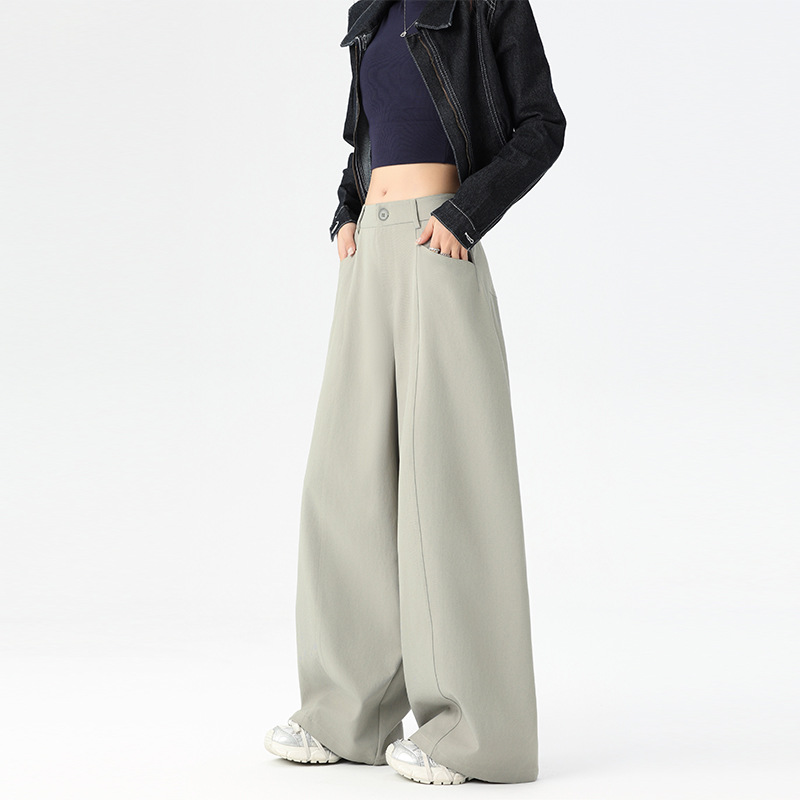 Uncle Carrot Gray Suit Pants for Women 2026 Spring New High-Waisted Loose Drapey Petite Casual Wide-Leg Pants