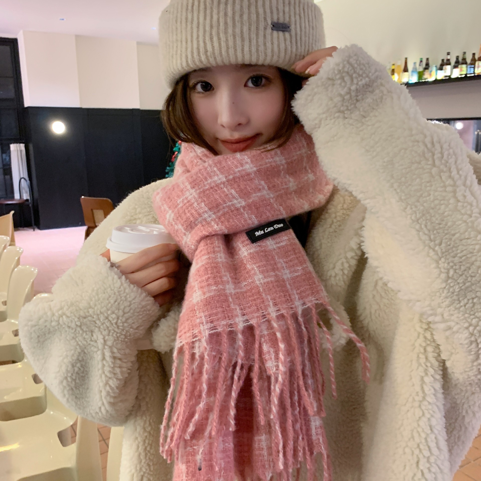 Estilo coreano estilo Chanel larga borla bufanda de las mujeres verde retro Plaid atmósfera invierno versátil estudiante pareja chal