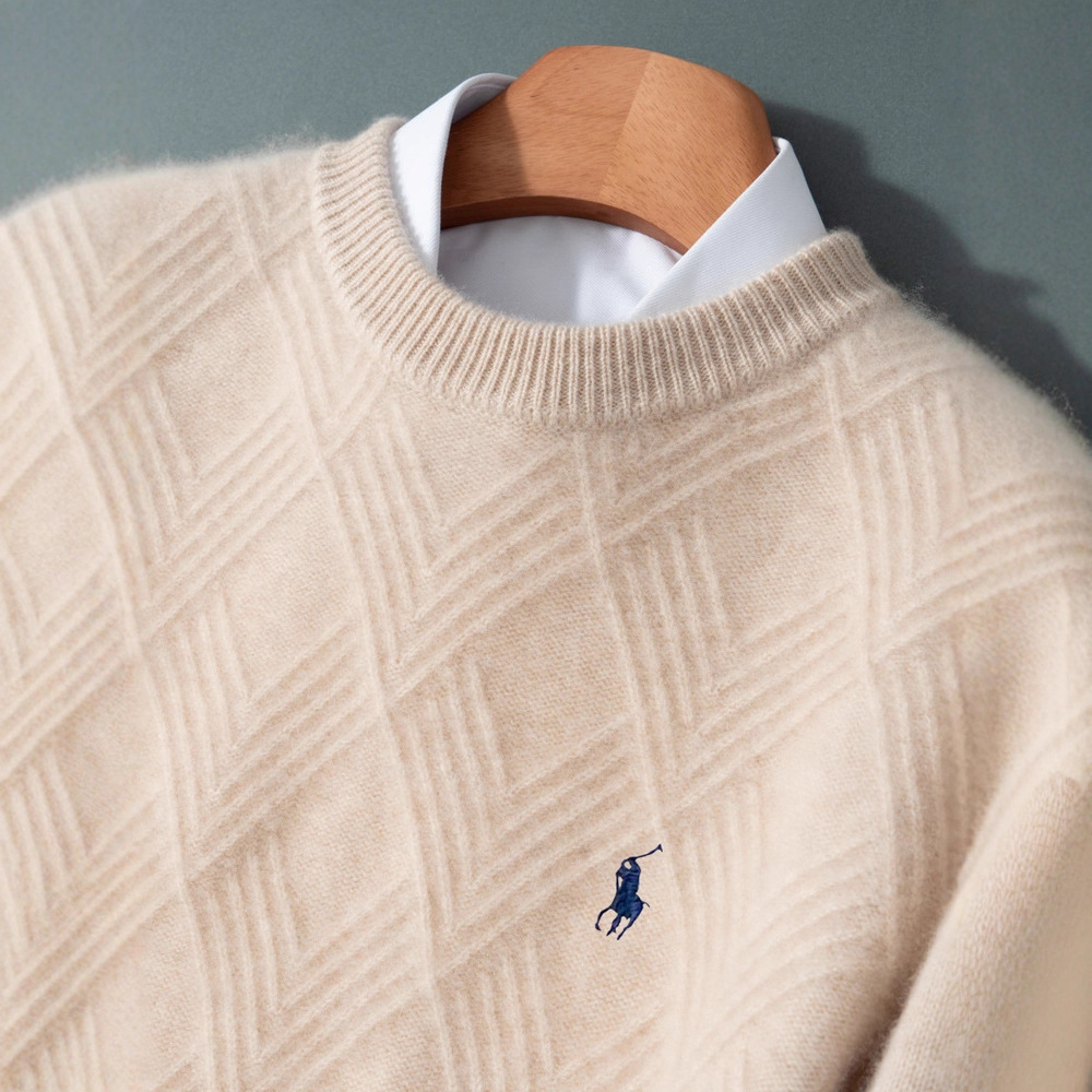 新款男士100纯羊毛衫圆领刺绣宽松百搭时尚商务羊绒针织打底衫潮