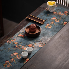 High-end Xiangyun satin waterproof double-sided tea tablecloth Zen retro rectangular table flag dry brewing mat Chinese style luxury