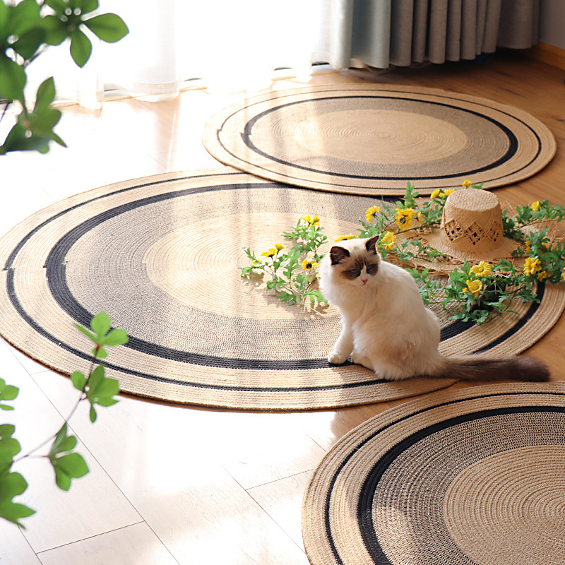 Hand Woven Jute Carpet Living Room Coffee Table Round Mat Bedroom Homestay Bedside Blanket Clothing Store Decorative Simple