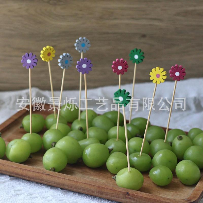 新品雏菊装饰签一次性竹签汉堡签鸡尾酒签艺术水果签100支|undefined