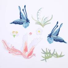 古风精致电脑刺绣布贴国风蚕丝扇凤凰铃兰竹叶团扇手工DIY贴批发