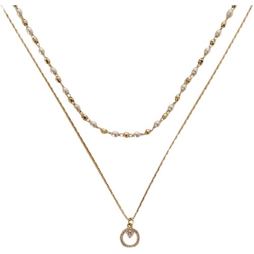 Cool Wind Double Pearl Ring Pendant Necklace for Women, Lockchain, Summer Korean Style Fashion Simple Accessory, Elegant Choker