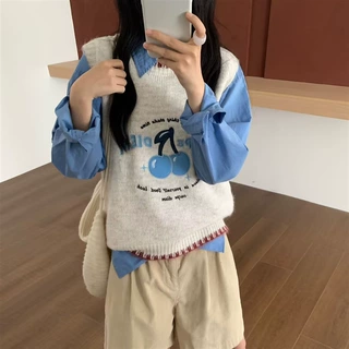 重工刺绣针织马甲背心女2026秋新款宽松外穿减龄马夹叠穿毛衣坎肩