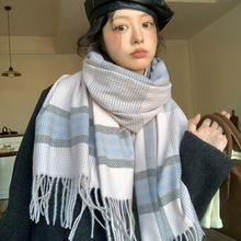 秋冬季小香风长款格子围巾女仿羊绒针织百搭披肩韩版保暖氛围围脖