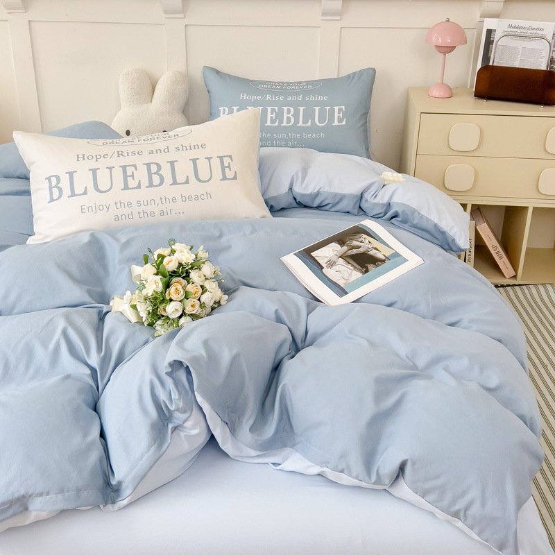 25 nuevo estilo de algodón lavado cama doble juego de cuatro piezas para dormitorio doméstico sábanas de tres piezas Funda de edredón Funda de edredón Se puede lavar a máquina