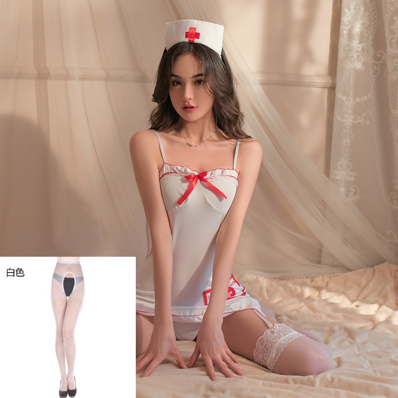 Lencería sexy uniforme seductor enfermera uniforme traje de mujer Sao bikini tres puntos T pantalones amor bolsillo