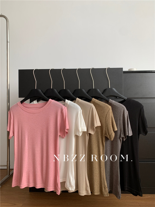 39.1% Lyocell 6.9 Mulberry Silk High-Quality Soft Short-Sleeved T-Shirt Women's Pure Color Slim Inner Top 2025 Summer