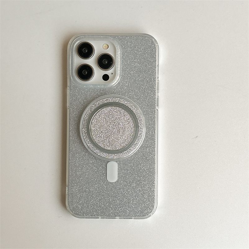 El brillo de hilo de plumas de plata magnético simple ins es adecuado para 14ProMax Apple 15 funda para teléfono móvil iPhone13/12 pareja