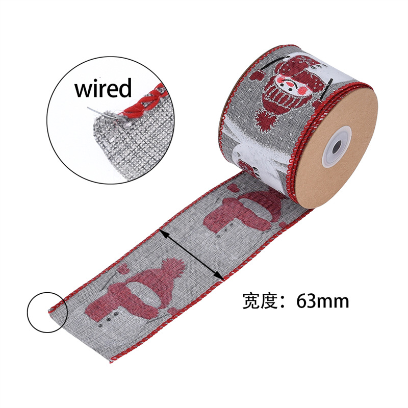 63mm Amazon transfronterizo nuevo muñeco de nieve bebé copia borde cáñamo cinta arco material Navidad guirnalda cáñamo cinta