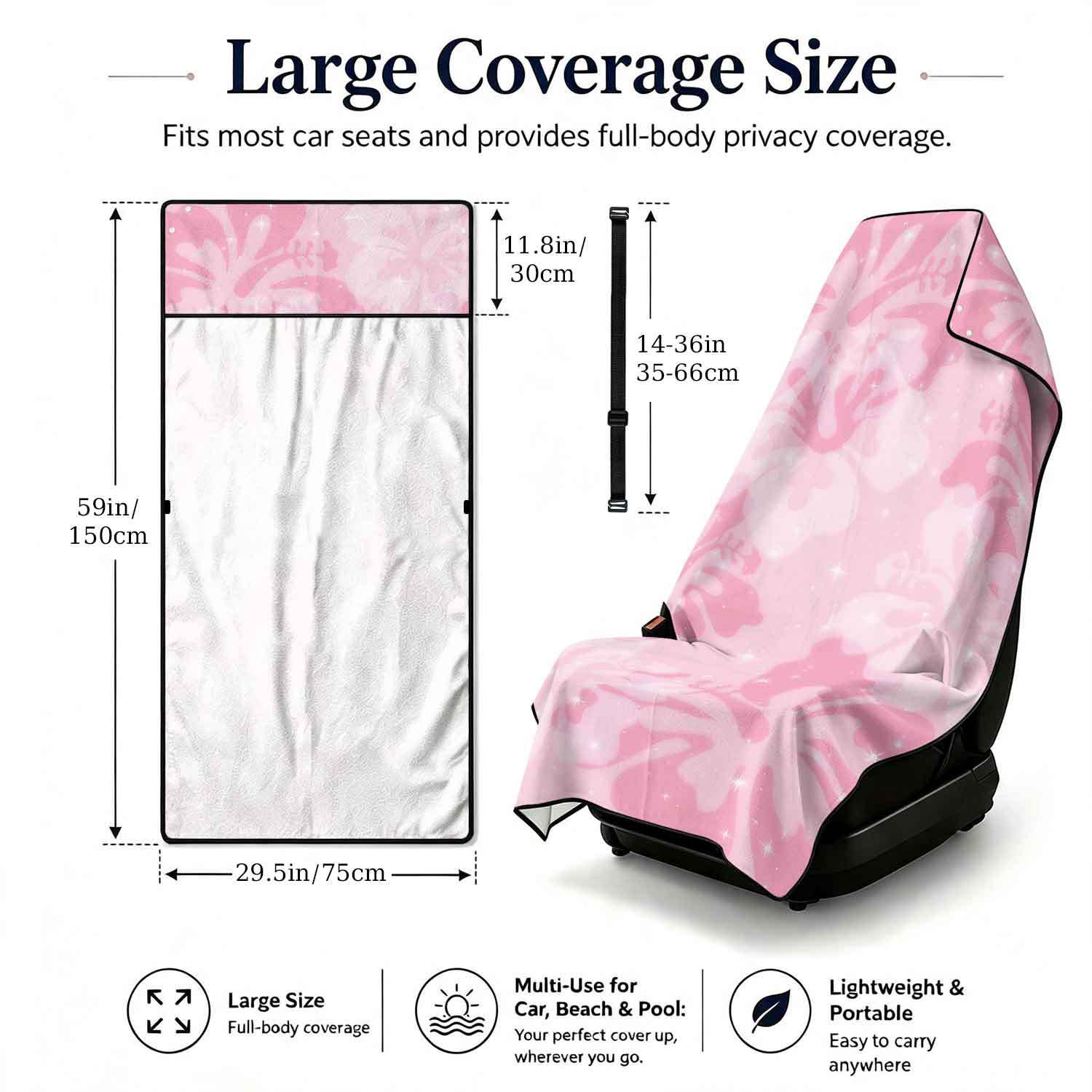 Printed bath towel and car seat cover 2-in-1, ultra-fine fiber outdoor beach and car dual-use universal seat cushion