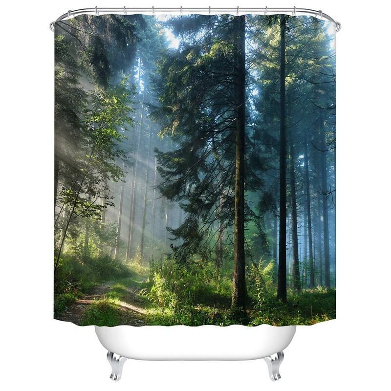 Rainforest Shower Curtain Sunlight in the Shadows of the Woods Idyllic Landscapes in a Jungle Theme Bath