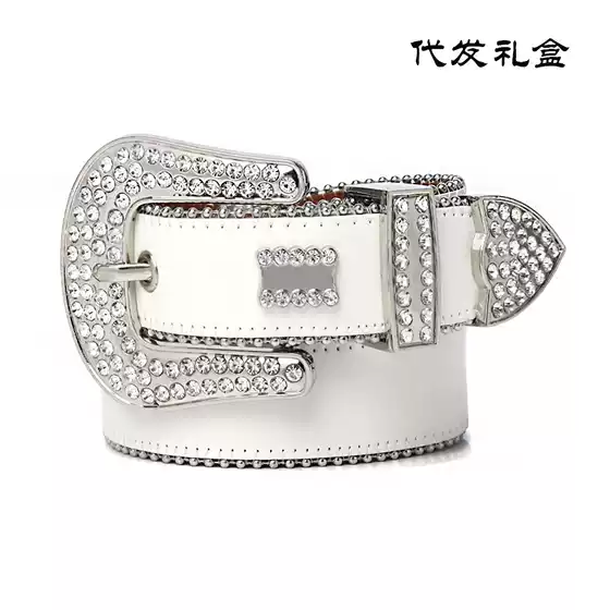 Men's Rhinestone Belt High-End Studded Leather Belt for Women Full Diamond Alloy Pin Buckle Punk Minimalist Loose Waist Belt