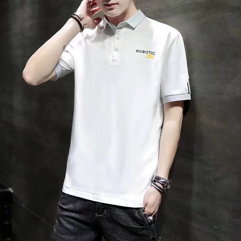 Camisa de Polo de manga corta para hombres verano nueva solapa delgada elástica de punto de moda casual letra impresa top