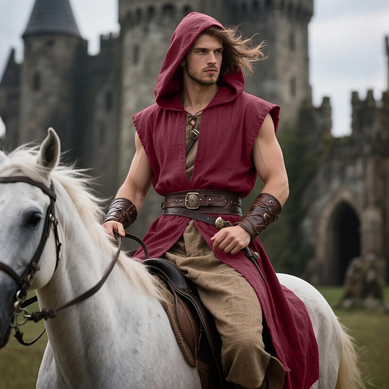 Men's Medieval Hooded Sleeveless Outerwear Renaissance Robe Sleeveless Vest Vikings