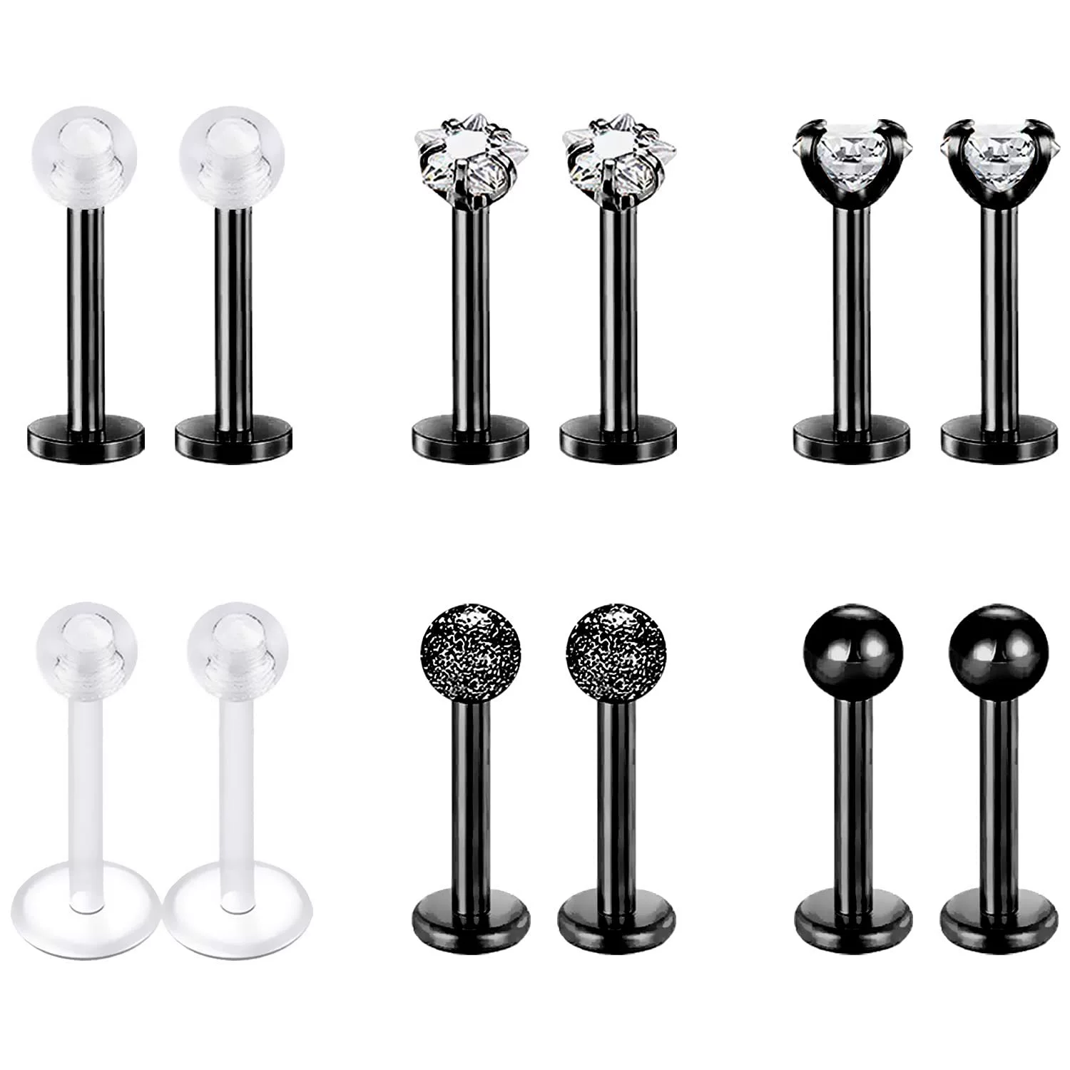 Black lip piercing stainless steel, zirconium, set, (Cross-border trading)