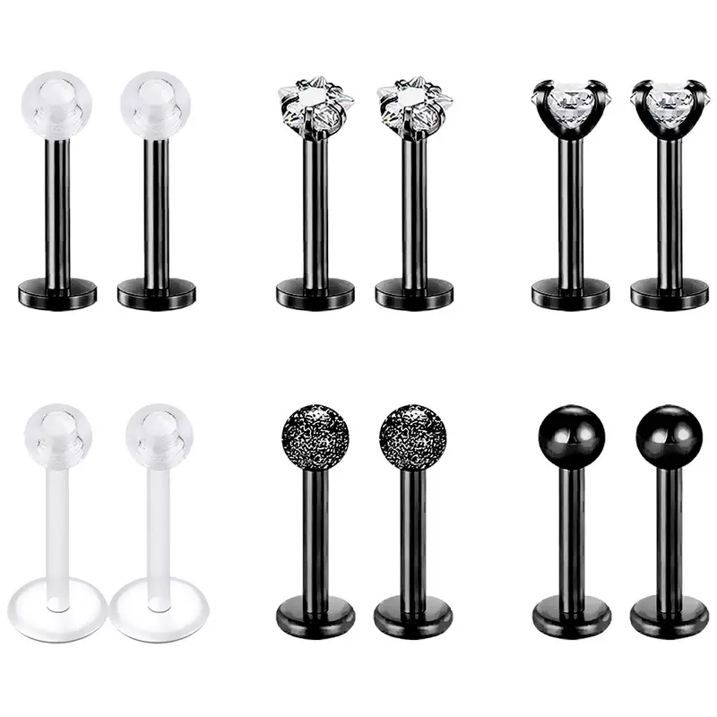 Black lip piercing stainless steel, zirconium, set, (Cross-border trading)