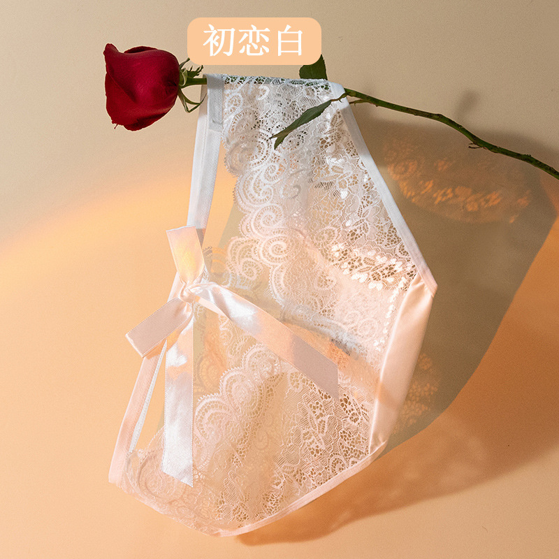 Negro sexy encaje puro quiere viento cintura encaje niñas arco negro encaje algodón inferior entrepierna ropa interior cómoda